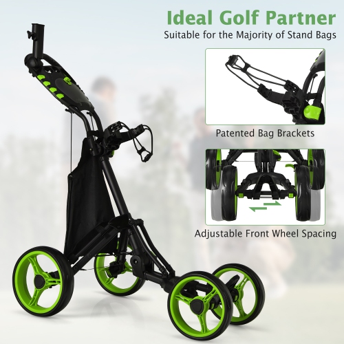 Chariot de golf repliable à 4 roues avec sac étanche au frein de Gymax