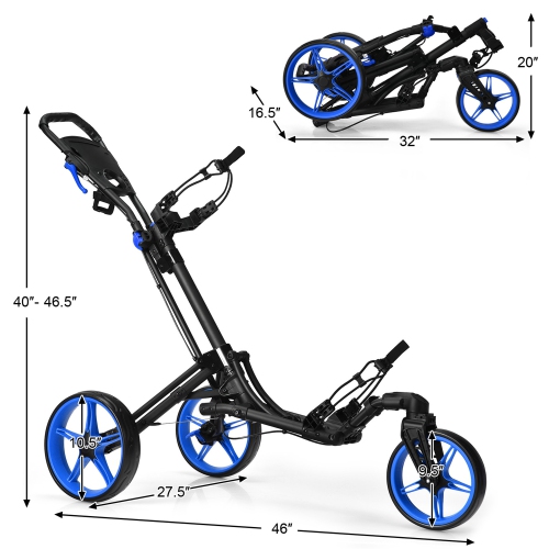 Gymax 3 Wheels Foldable Golf Push Pull Cart Trolley w/ Adjustable Handle Brake