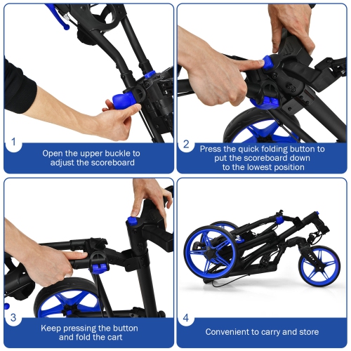 Gymax 3 Wheels Foldable Golf Push Pull Cart Trolley w/ Adjustable Handle Brake