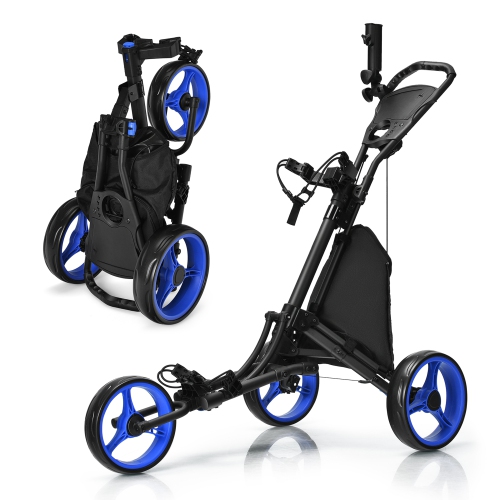 Gymax 3-Wheel Foldable Golf Push Pull Cart Trolley w/ Adjustable Handle