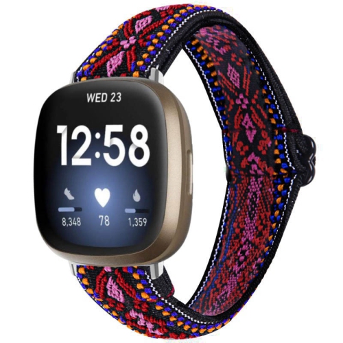 STRAPSCO  Funky Pattern Elastic Nylon Watch Band Strap for Fitbit Versa 3 - Tribal In Red
