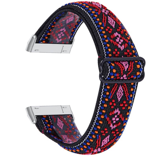 StrapsCo Funky Pattern Elastic Nylon Watch Band Strap for Fitbit Versa 3 - Tribal Red