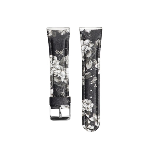 StrapsCo Leather Watch Band Strap for Fitbit Sense - Medium-Long - White Blossom