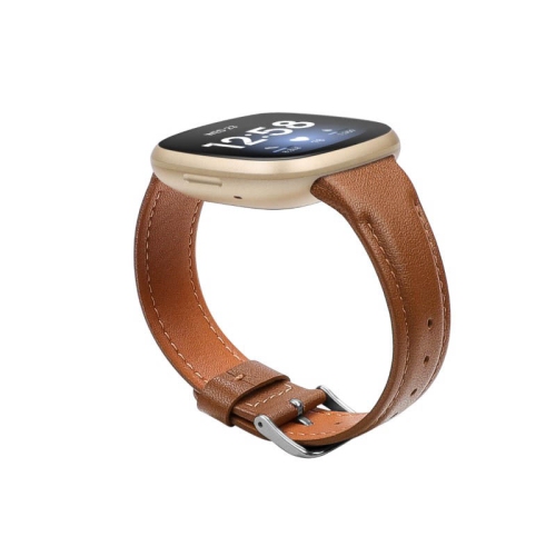 StrapsCo Leather Watch Band Strap for Fitbit Sense - Medium-Long - Tan