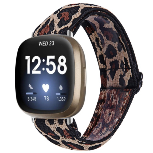 STRAPSCO  Funky Pattern Elastic Nylon Watch Band Strap for Fitbit Versa 3 - Leopard In Multicolor