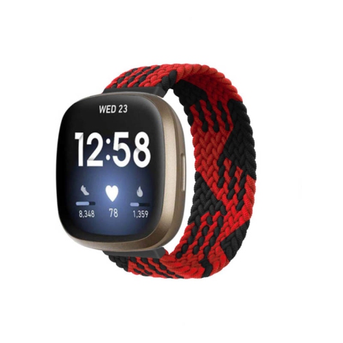 STRAPSCO  Patterned Elastic Nylon Watch Band Strap for Fitbit Sense - L - Fits 6.6" - 6.9" Wrist - Buffalo In Red