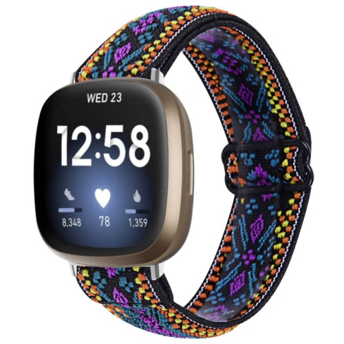 StrapsCo Bracelet de montre en nylon élastique à motif funky pour Fitbit Versa 3 - Tribal multi