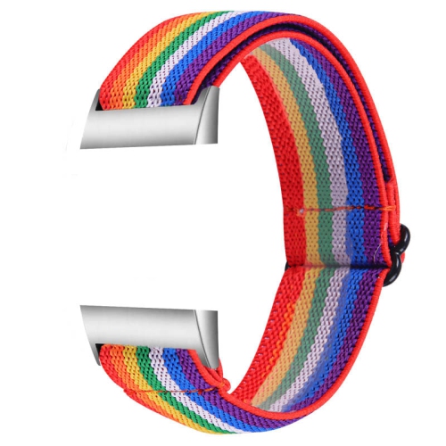 STRAPSCO  Elastic Nylon Watch Band Strap for Fitbit Charge 3 & Charge 4 - Rainbow In Multicolor