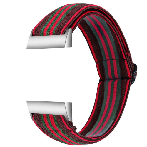 STRAPSCO  Elastic Nylon Watch Band Strap for Fitbit Charge 3 & Charge 4 - & Green Stripes In Red