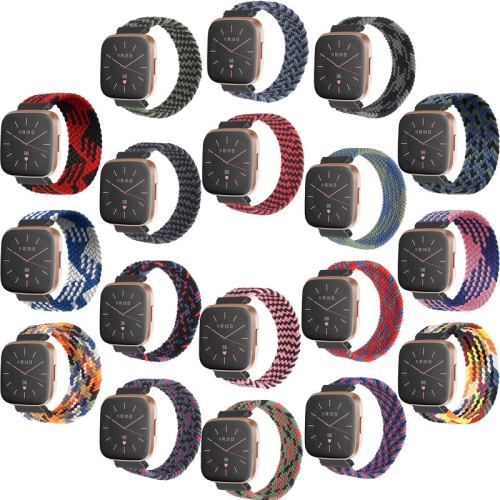 StrapsCo Patterned Elastic Nylon Watch Band Strap for Fitbit Versa & Versa 2 - S - Fits 5.8" - 6.1" Wrist - Black Waves