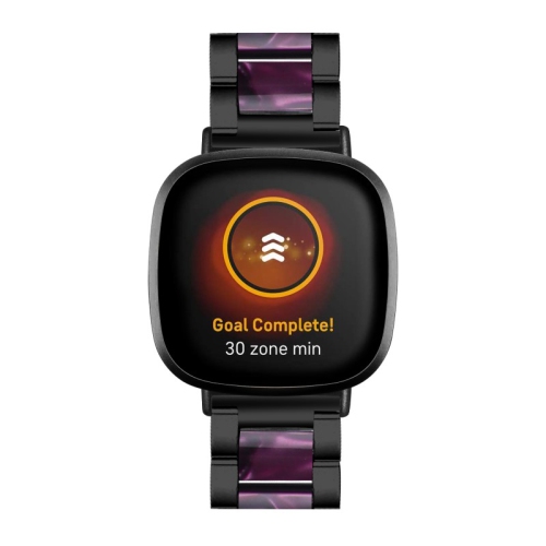 StrapsCo Stainless Steel & Resin Watch Band Strap for Fitbit Versa 3 - Black & Purple