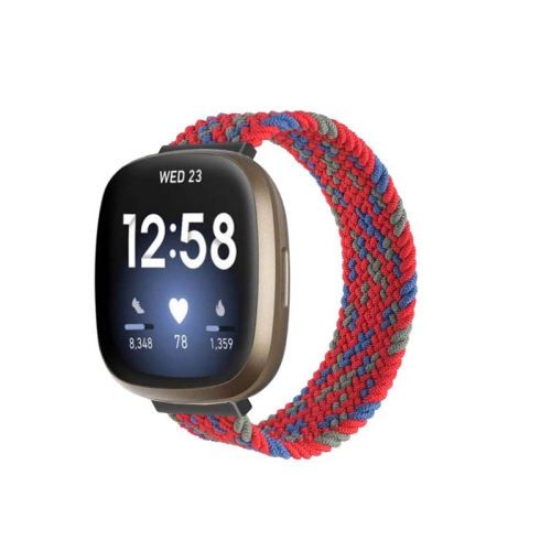 StrapsCo Bracelet de montre en nylon élastique à motifs pour Fitbit Sense - Court pour poignets de 5.8" à 6.1" - Rouge digi