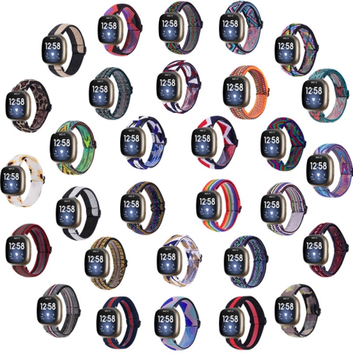 StrapsCo Funky Pattern Elastic Nylon Watch Band Strap for Fitbit Sense - Racing Stripe