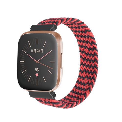 StrapsCo Bracelet de montre en nylon élastique à motifs pour Fitbit Versa et Versa 2 - Moyen pour poignets de 6.2" à 6.5" - Vagues fuchsia