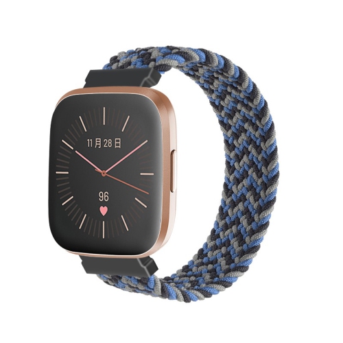 StrapsCo Bracelet de montre en nylon élastique à motifs pour Fitbit Versa et Versa 2 - Moyen pour poignets de 6.2" à 6.5" - Tissages gris