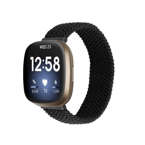 StrapsCo Bracelet de montre en nylon élastique pour Fitbit Sense - Moyen pour poignets de 6.2" à 6.5" - Noir