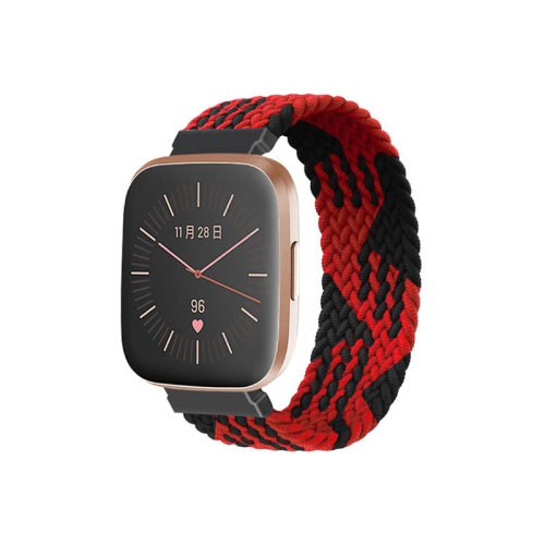 StrapsCo Bracelet de montre en nylon élastique à motifs pour Fitbit Versa et Versa 2 - Moyen pour poignets de 6.2" à 6.5" - Buffalo rouge