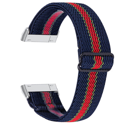 StrapsCo Funky Pattern Elastic Nylon Watch Band Strap for Fitbit Sense - Red Stripe