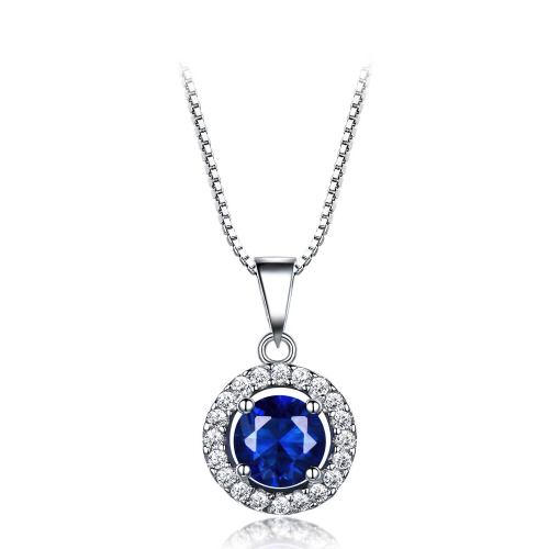 MAJESTY DIAMONDS  Round Nano Sapphire Halo Pendant Necklace In 0.925 White Sterling Silver With Chain (Mds210187) In Blue