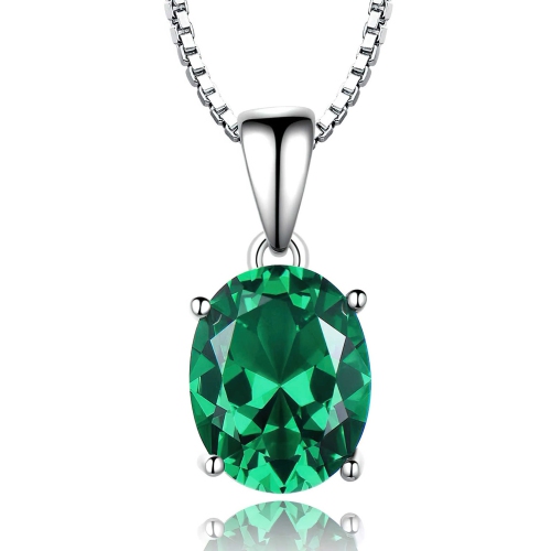 MAJESTY DIAMONDS  Oval Nano Emerald Solitaire Pendant Necklace In 0.925 White Sterling Silver With Chain (Mds210188) In Green