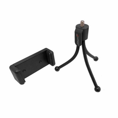 LATNEX Compact Pocket Sized Mini Tabletop Tripod Stand with Flexible, Bendable Legs & Bracket Mount for Universal Cameras & Smartphones - Black