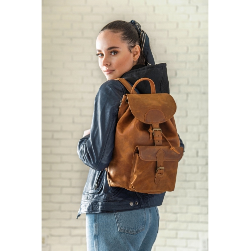 CAMOUFLE – Sac à dos de voyage d’école en cuir City de 13 po, brun alezan