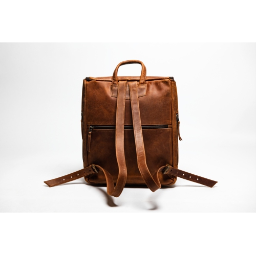 HIDES Leather Women Travel City Backpack 14" Laptop, Saddle Brown