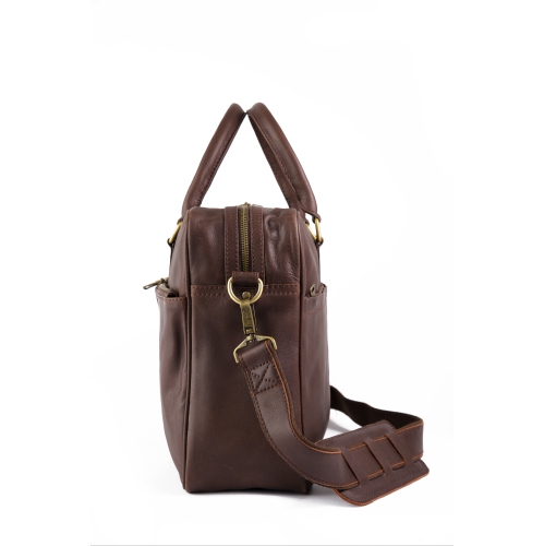 HIDES Messenger Slim Leather Laptop Travel School Briefcase 17", Antique Brown