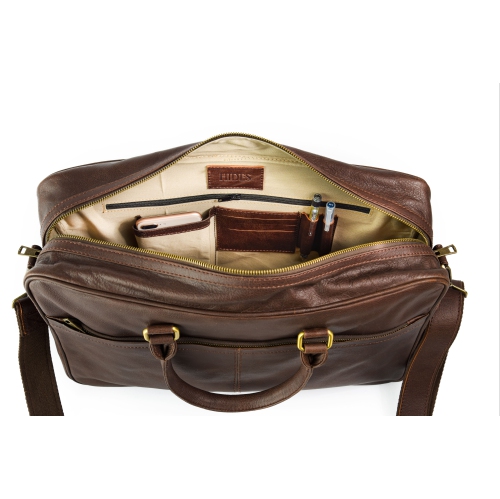 HIDES Messenger Slim Leather Laptop Travel School Briefcase 17", Antique Brown