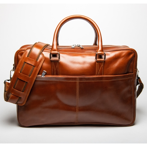 HIDES Messenger Slim Leather Laptop Travel School Briefcase 17", Serena Brown