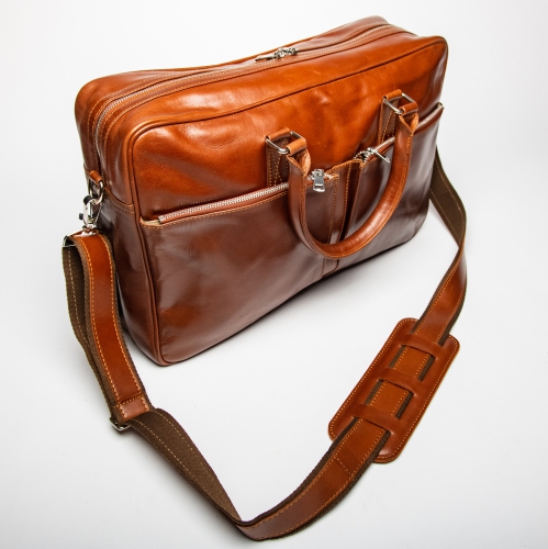 HIDES Messenger Slim Leather Laptop Travel School Briefcase 17", Serena Brown