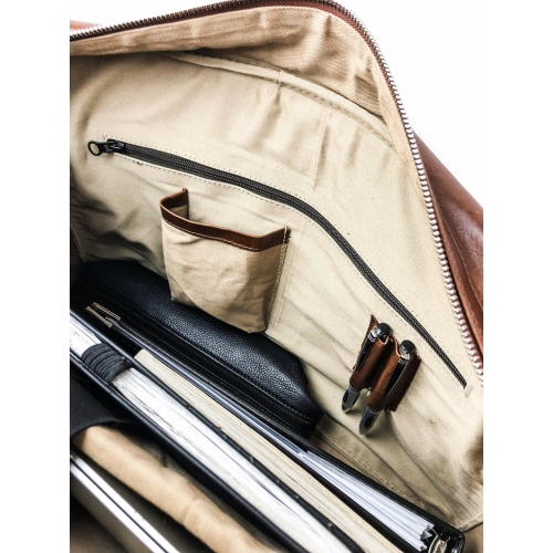 HIDES Messenger Slim Leather Laptop Travel School Briefcase 17", Serena Brown