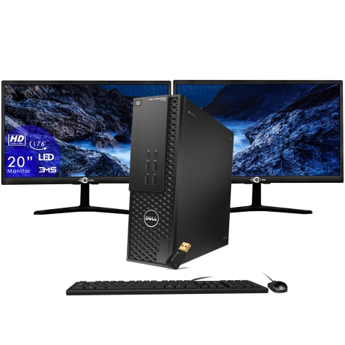 Refurbished - Dell Precision T1700 SFF WorkStation Desktop PC with Dual(2) 20 inch Monitor Intel Core i7 4th Gen 16GB 256GB SSD Windows 10 Home WiFi