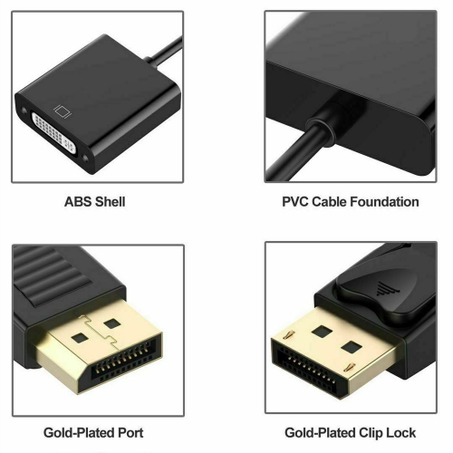 DisplayPort to DVI Adapter, Gold-Plated Display Port to DVI-D Adapter (Male to Female) Compatible with Computer, Desktop, Laptop, PC, Monitor,