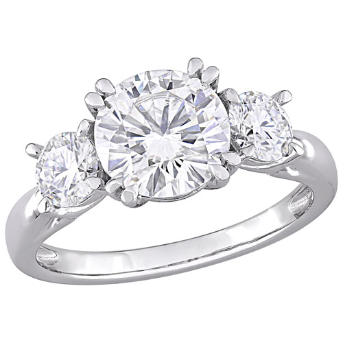 Amour 3-Stone White Round Created-Moissanite Ring in 10K White Gold - Size 9