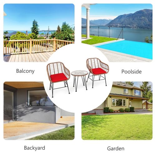 Gymax 3PCS Rattan Patio Conversation Set Bistro Chat Set w/ Cushions
