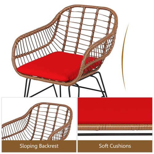 Gymax 3PCS Rattan Patio Conversation Set Bistro Chat Set w/ Cushions