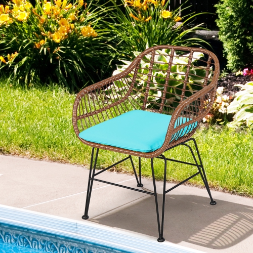 Gymax 3PCS Rattan Patio Conversation Set Bistro Chat Set w/ Cushions