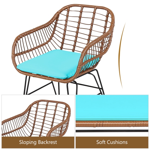 Gymax 3PCS Rattan Patio Conversation Set Bistro Chat Set w/ Cushions