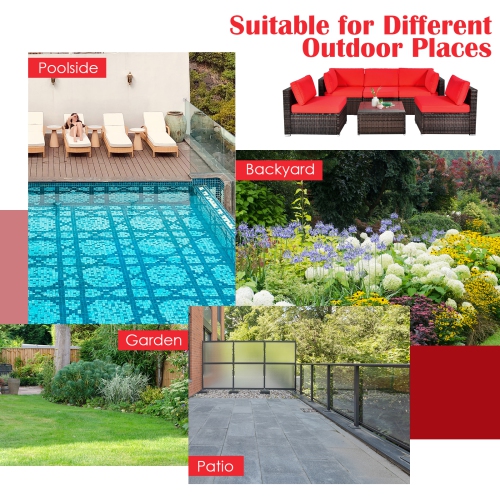 Gymax Ensemble de 6 Pièces deSalon de Jardin en Rotin avec Coussins