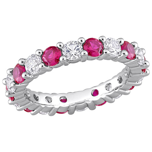 Amour Eternity Red Created-Ruby & White Created-Sapphire Ring in White Silver - Size 8
