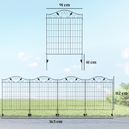 Outsunny Garden Decorative Fence 4 Panels 44in x 12ft Steel Wire Border Edging for Landscaping