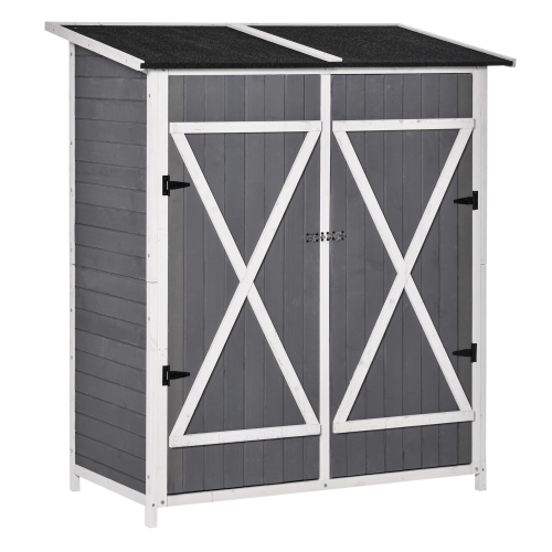 OUTSUNNY  54.75"x29.5"x63" Garden Storage Shed Asphalt Roof Wooden Timber Double Door Utility Storage House W/ Movable Shelf & Fixed Fittings