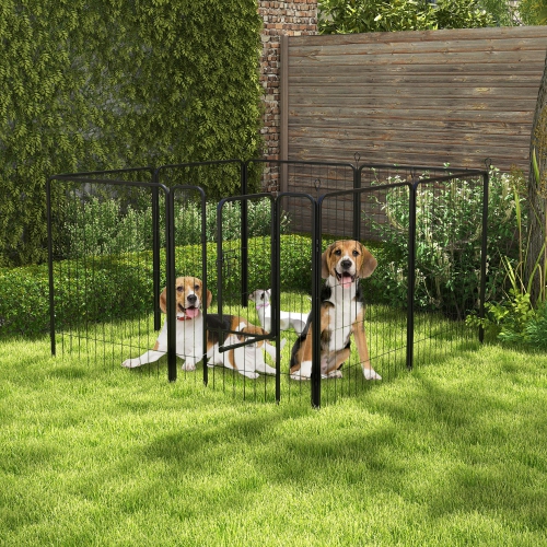 PawHut Dog Playpen, Heavy-duty Metal Puppy Play Pen, Pet Exercise Fences for Outside and Indoor, DIY Design with Door for Multiple Dogs, 8 Panels,