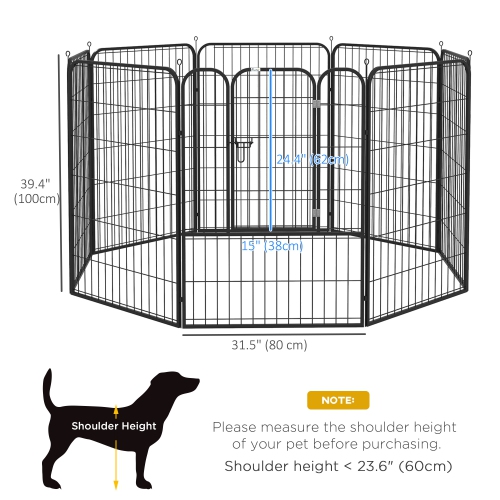 PawHut Dog Playpen, Heavy-duty Metal Puppy Play Pen, Pet Exercise Fences for Outside and Indoor, DIY Design with Door for Multiple Dogs, 8 Panels,
