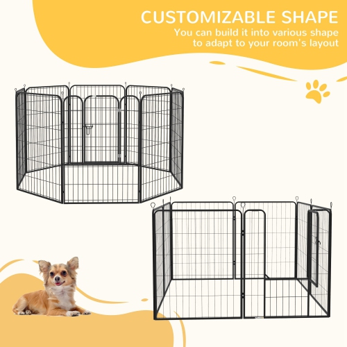 PawHut Dog Playpen, Heavy-duty Metal Puppy Play Pen, Pet Exercise Fences for Outside and Indoor, DIY Design with Door for Multiple Dogs, 8 Panels,