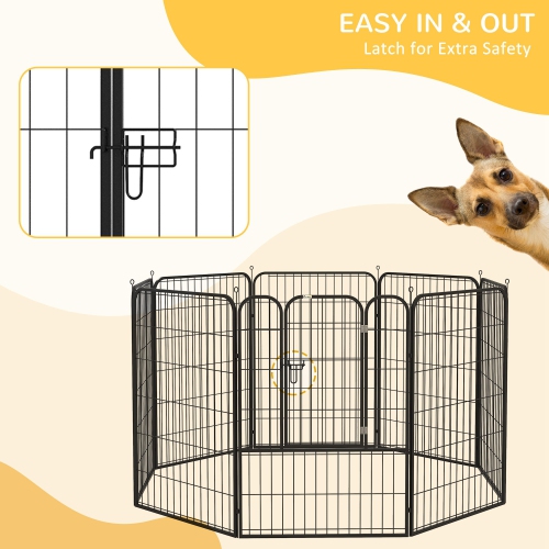 PawHut Dog Playpen, Heavy-duty Metal Puppy Play Pen, Pet Exercise Fences for Outside and Indoor, DIY Design with Door for Multiple Dogs, 8 Panels,