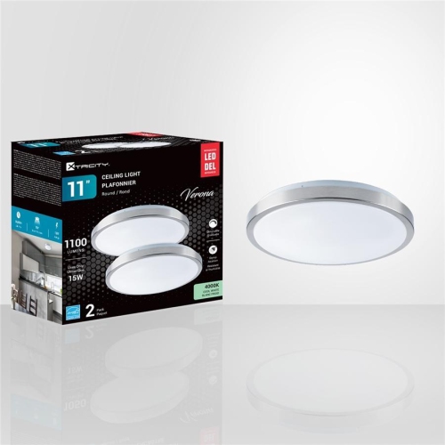 Xtricity - Set of 2 Round Ceiling Lights with Integrated LEDs, 11 '' Diameters, 15W, From the Verona Collection, Silver