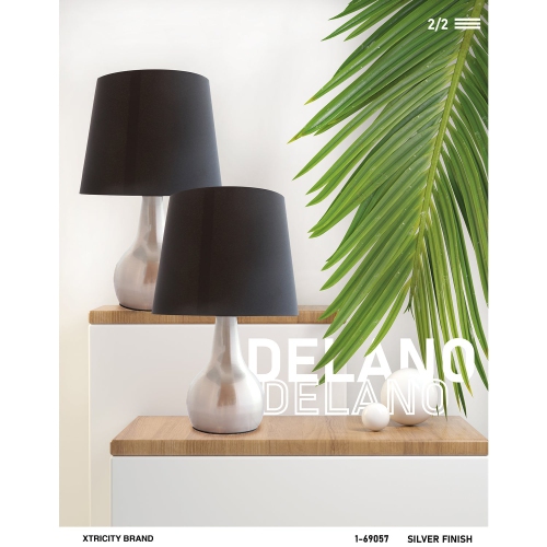 Xtricity - Set of 2 Touch Table Lamps with 3 Level of Intensity, 9 '' x 14.5 '', From the Delano Collection, Black and Silver