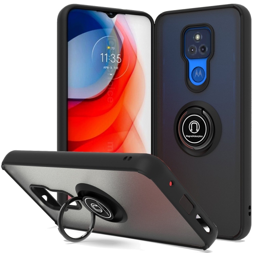 TopSave PC+TPU Rugged Hybrid Cover Case w/360 Degrees Rotating Ring Stand For Motorola Moto G Play(2021), Black